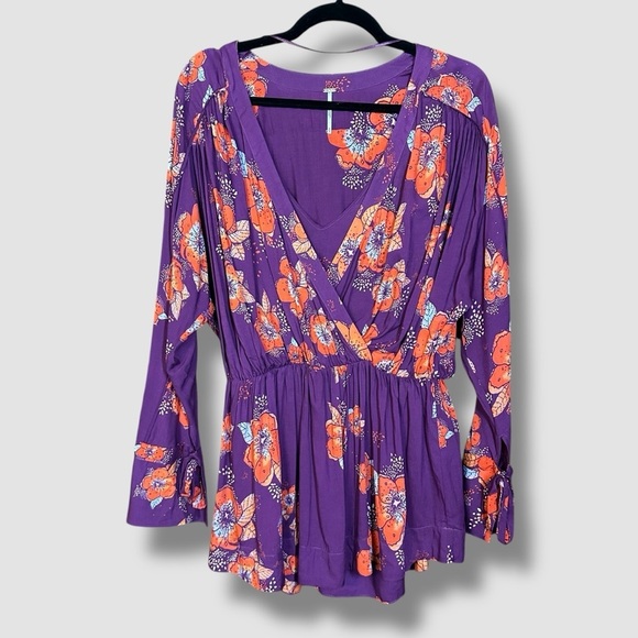 Free People Tuscan Dreams Tunic Small Floral Bohemian Plum Orange Layered - Picture 3 of 9